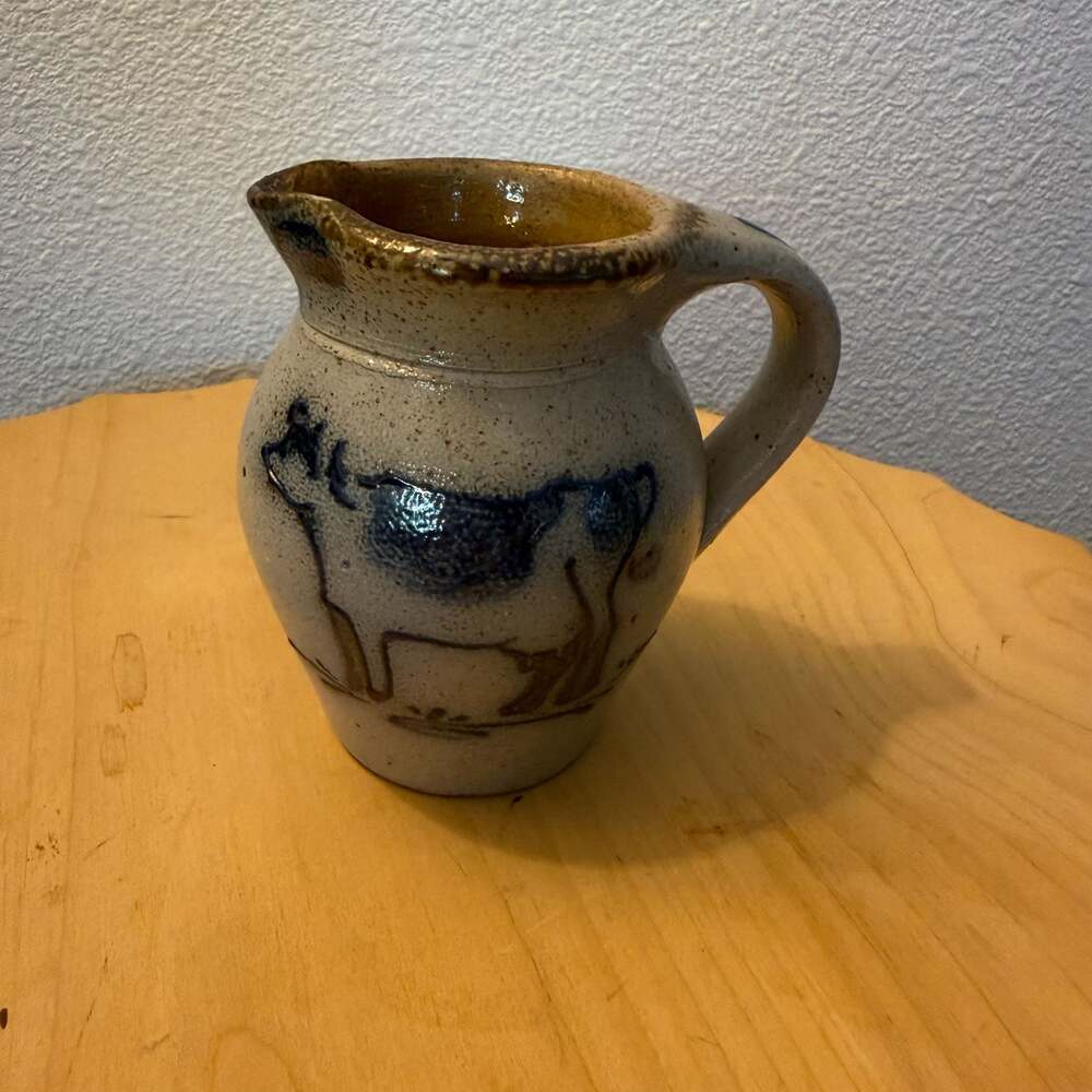 Rockdale Union Stoneware Salt Glaze Cow Pitcher Cambridge WI 1988